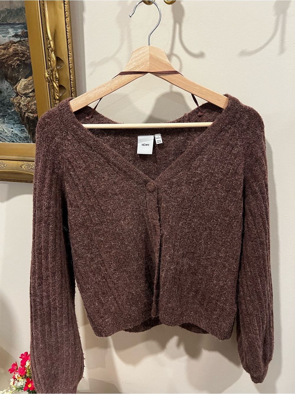 Brown V-Neck Button Front Women's Sweater